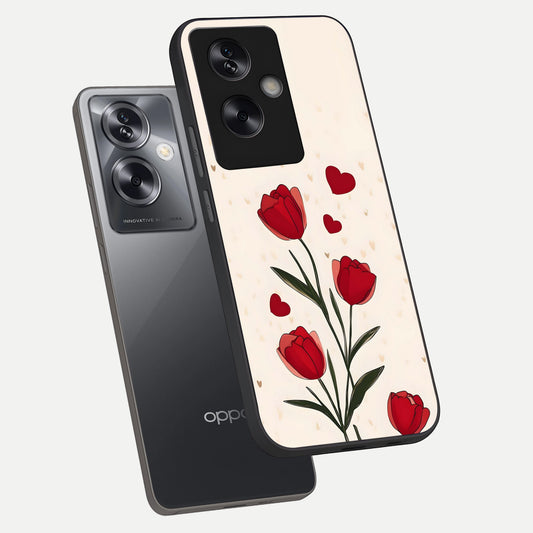  Tulip With Heart phone case For Oppo A79 showing premium glass back cover with detailed artwork