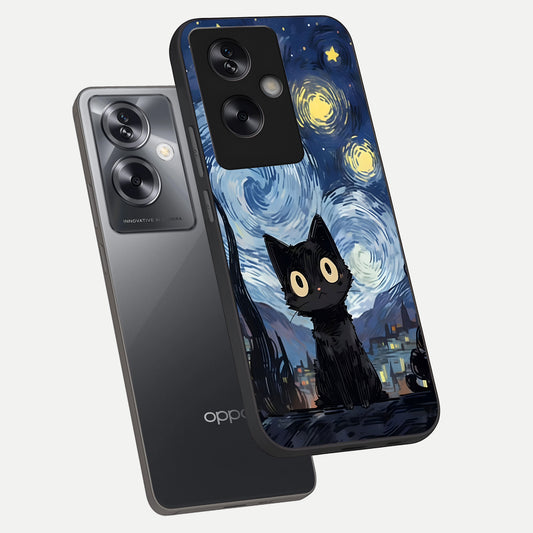  Van Gogh Cat phone case For Oppo A79 showing premium glass back cover with detailed artwork