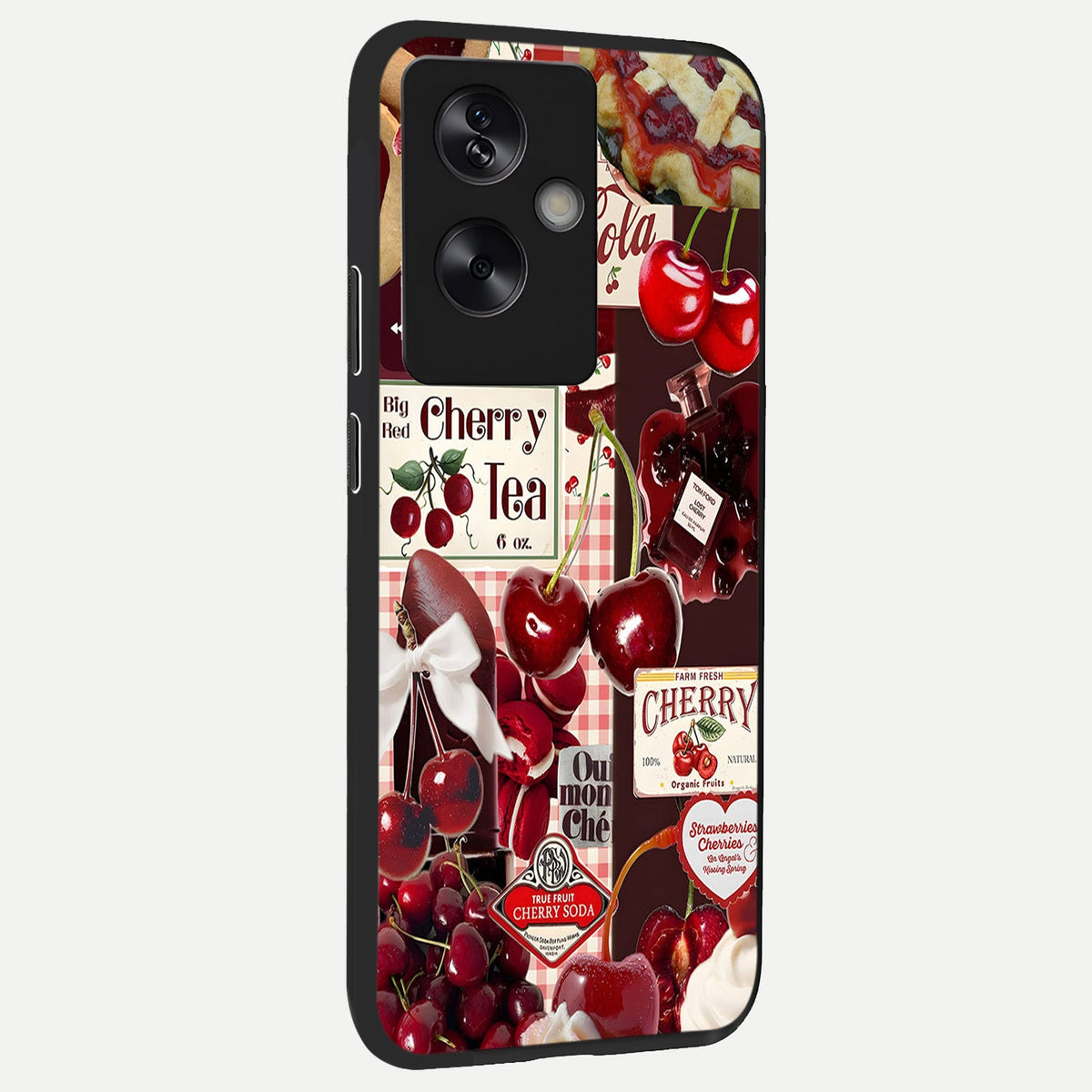  Aesthetic Cherry Tea back cover For Oppo A79 slim fit glass case with vibrant aesthetic design