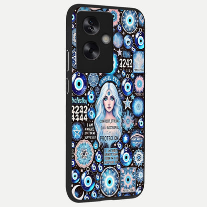  Angel Aura Shield back cover For Oppo A79 slim fit glass case with vibrant aesthetic design