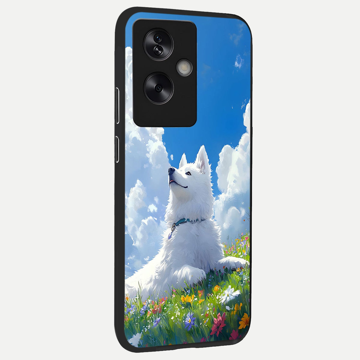  Blissful Cloud Pup back cover For Oppo A79 slim fit glass case with vibrant aesthetic design