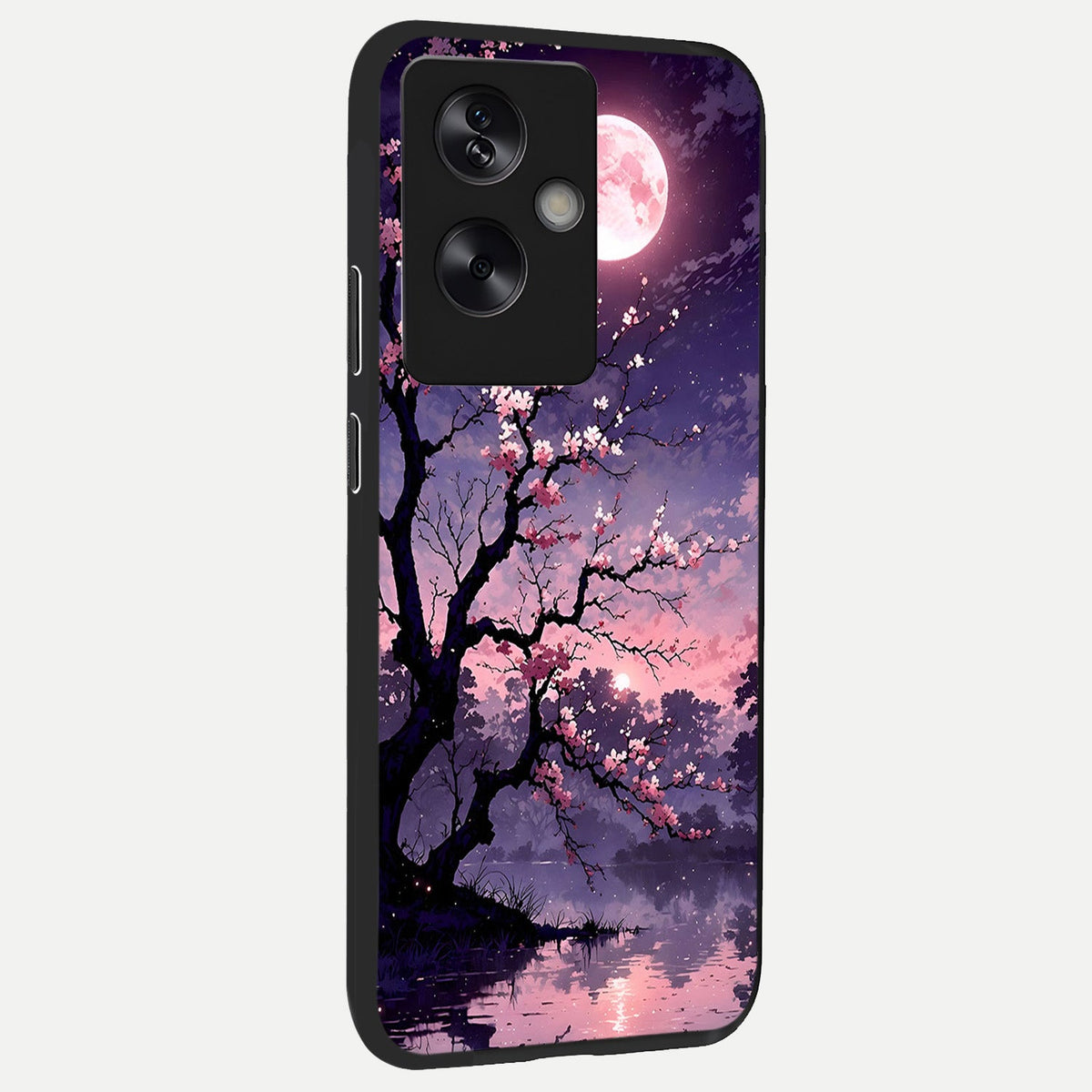  Blossom Pink Moon back cover For Oppo A79 slim fit glass case with vibrant aesthetic design