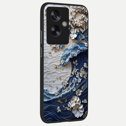  Blossom Wave Art back cover For Oppo A79 slim fit glass case with vibrant aesthetic design