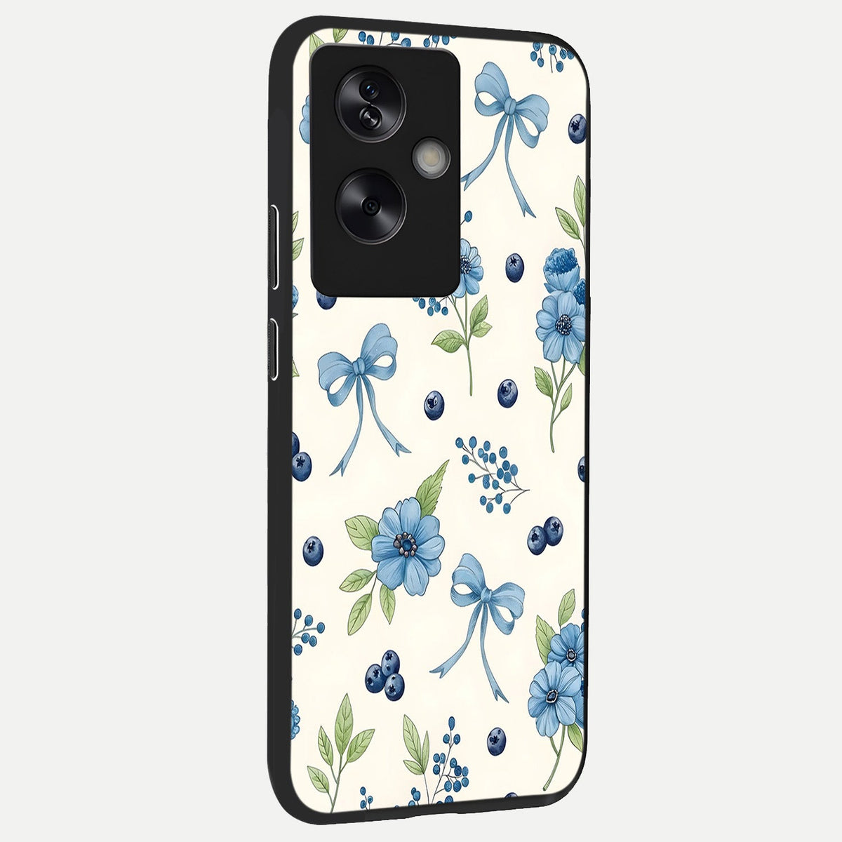  Blue Flower And Bow back cover For Oppo A79 slim fit glass case with vibrant aesthetic design