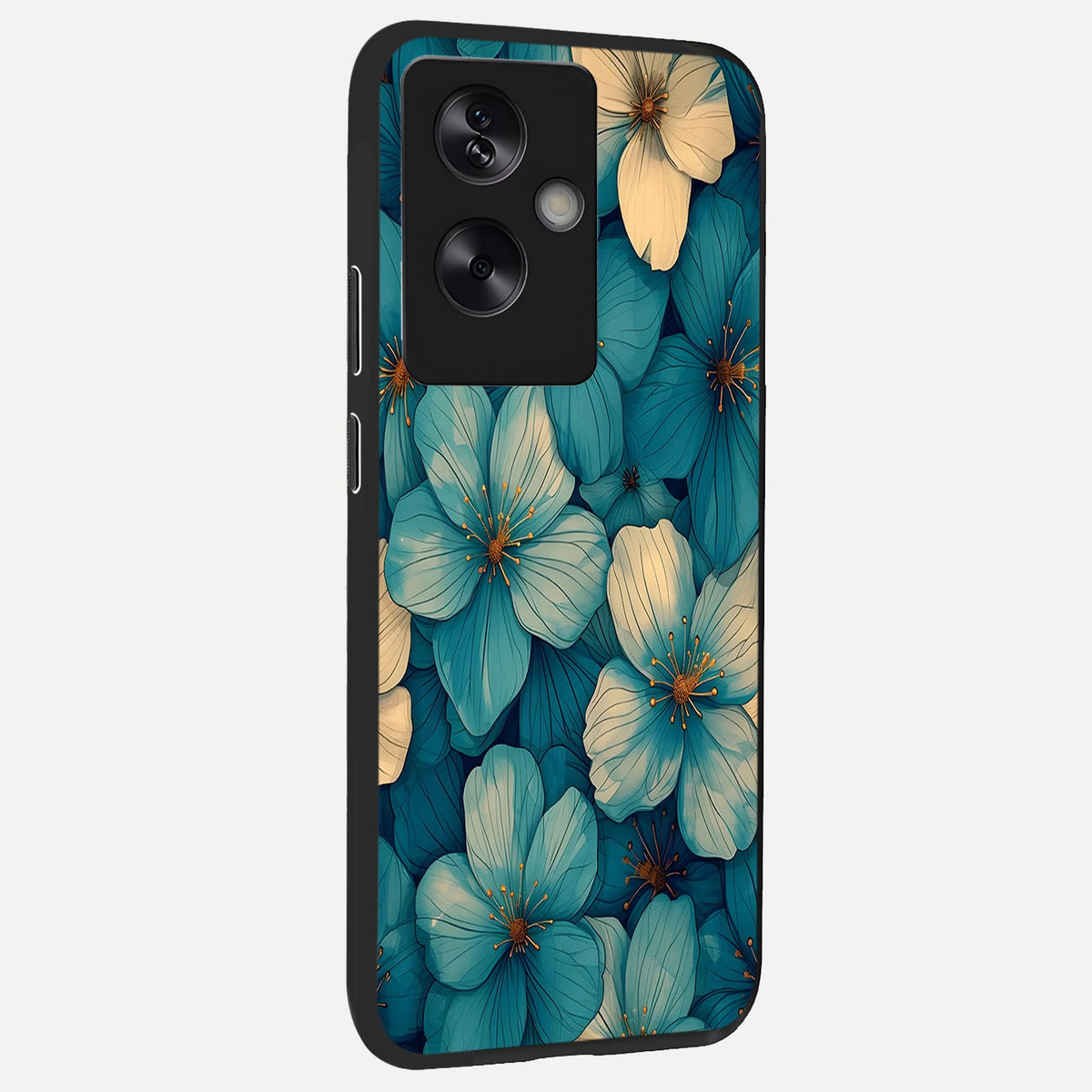  Blue Shade Floral back cover For Oppo A79 slim fit glass case with vibrant aesthetic design