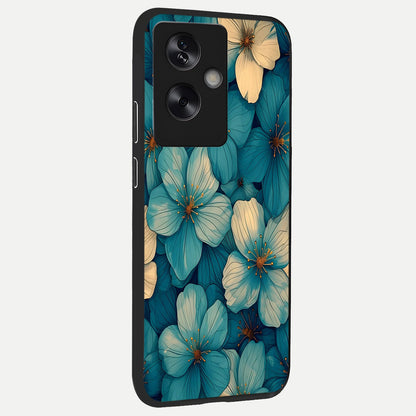  Blue Shade Floral back cover For Oppo A79 slim fit glass case with vibrant aesthetic design