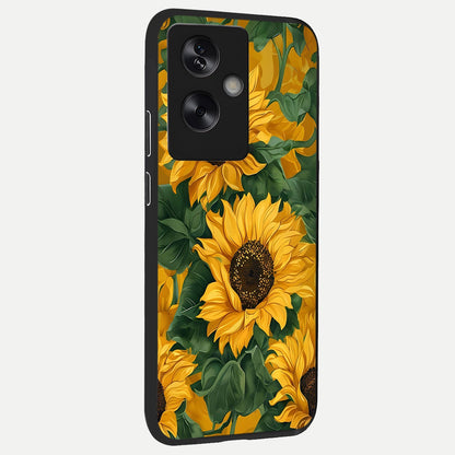  Bright Sunflower Bloom back cover For Oppo A79 slim fit glass case with vibrant aesthetic design