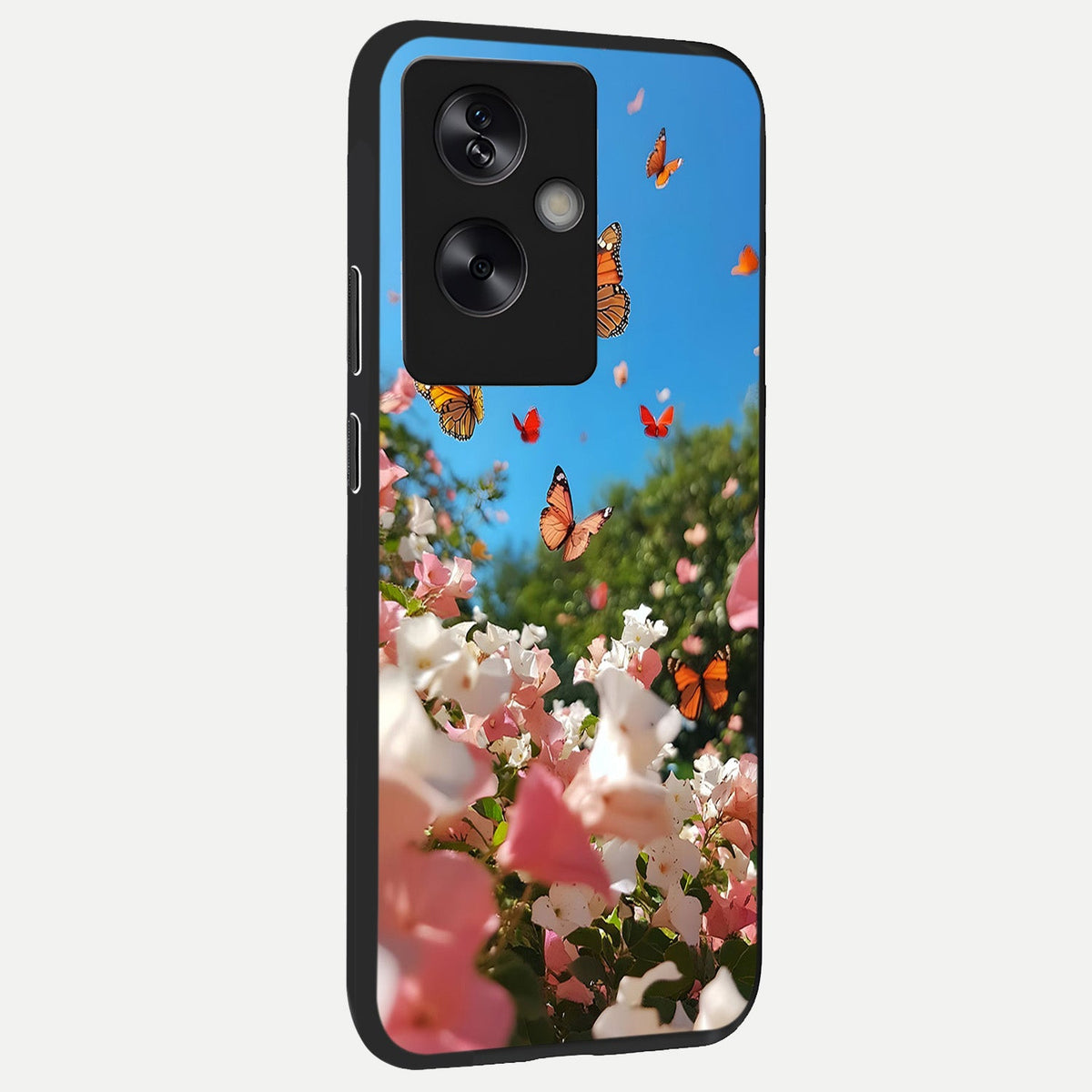  Butterflies In Bloom Sky back cover For Oppo A79 slim fit glass case with vibrant aesthetic design