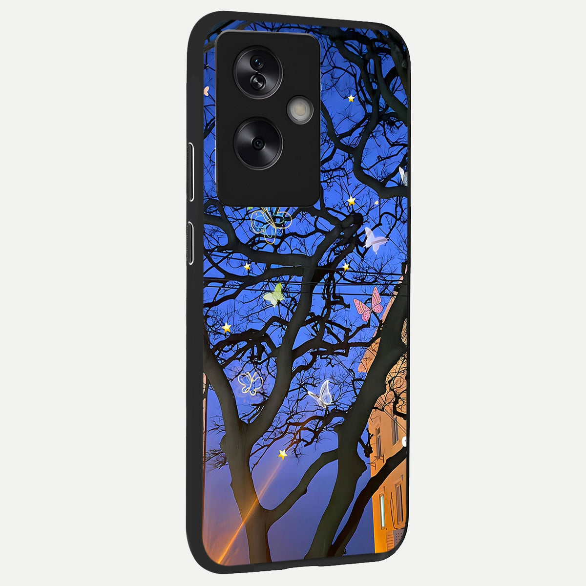 Butterfly Night Magic back cover For Oppo A79 slim fit glass case with vibrant aesthetic design