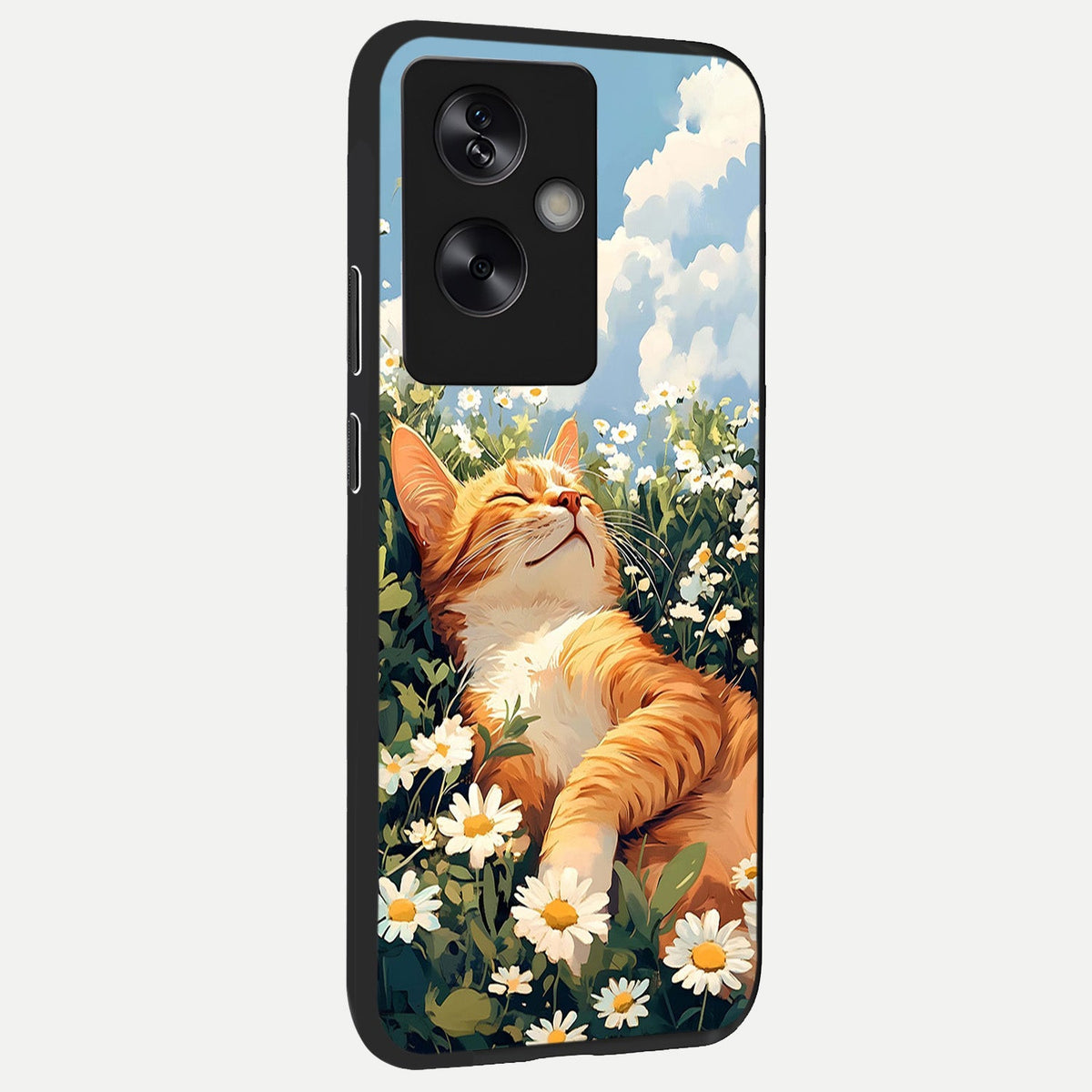  Cat And Flowers View back cover For Oppo A79 slim fit glass case with vibrant aesthetic design