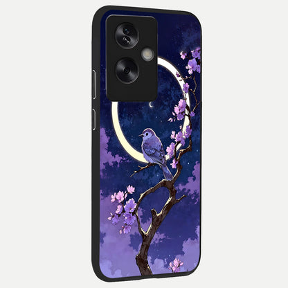  Celestial Bird Blossom back cover For Oppo A79 slim fit glass case with vibrant aesthetic design