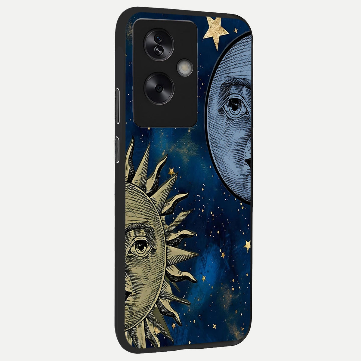  Celestial Moon With Sun back cover For Oppo A79 slim fit glass case with vibrant aesthetic design