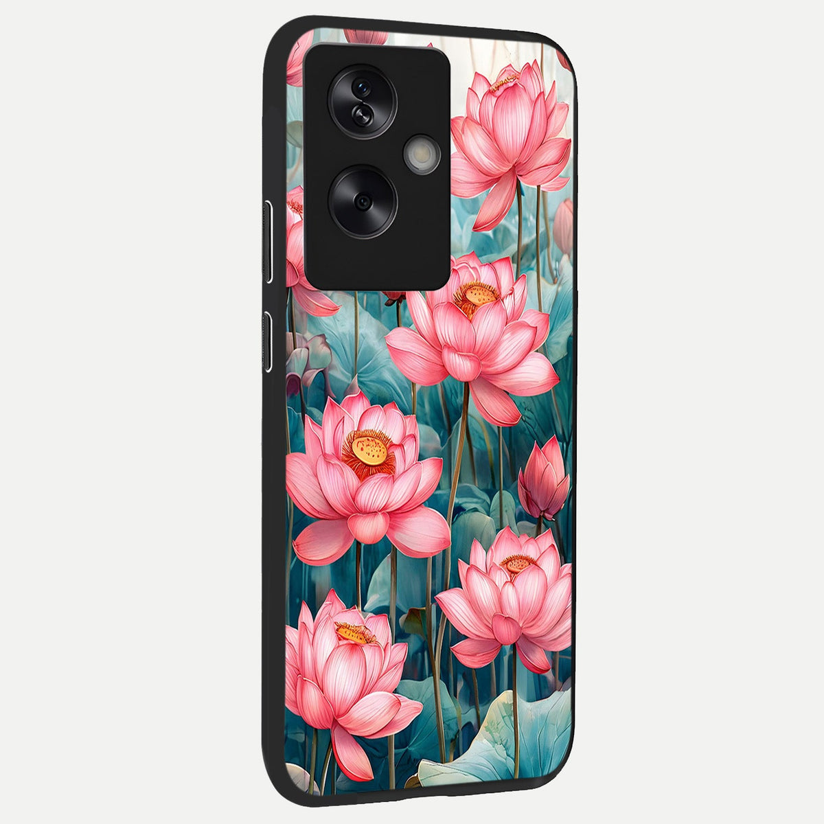  Celestial Pink Lotus back cover For Oppo A79 slim fit glass case with vibrant aesthetic design