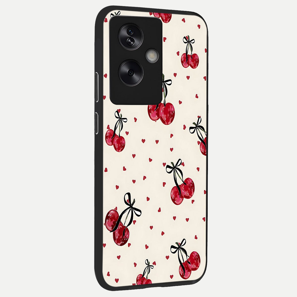  Cherry Heart Bow back cover For Oppo A79 slim fit glass case with vibrant aesthetic design