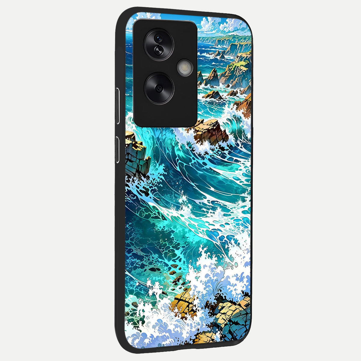  Coastal Blue Waves back cover For Oppo A79 slim fit glass case with vibrant aesthetic design
