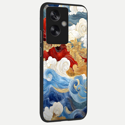  Colored Waves back cover For Oppo A79 slim fit glass case with vibrant aesthetic design