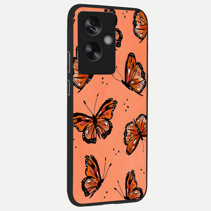  Coral Wing Butterfly back cover For Oppo A79 slim fit glass case with vibrant aesthetic design