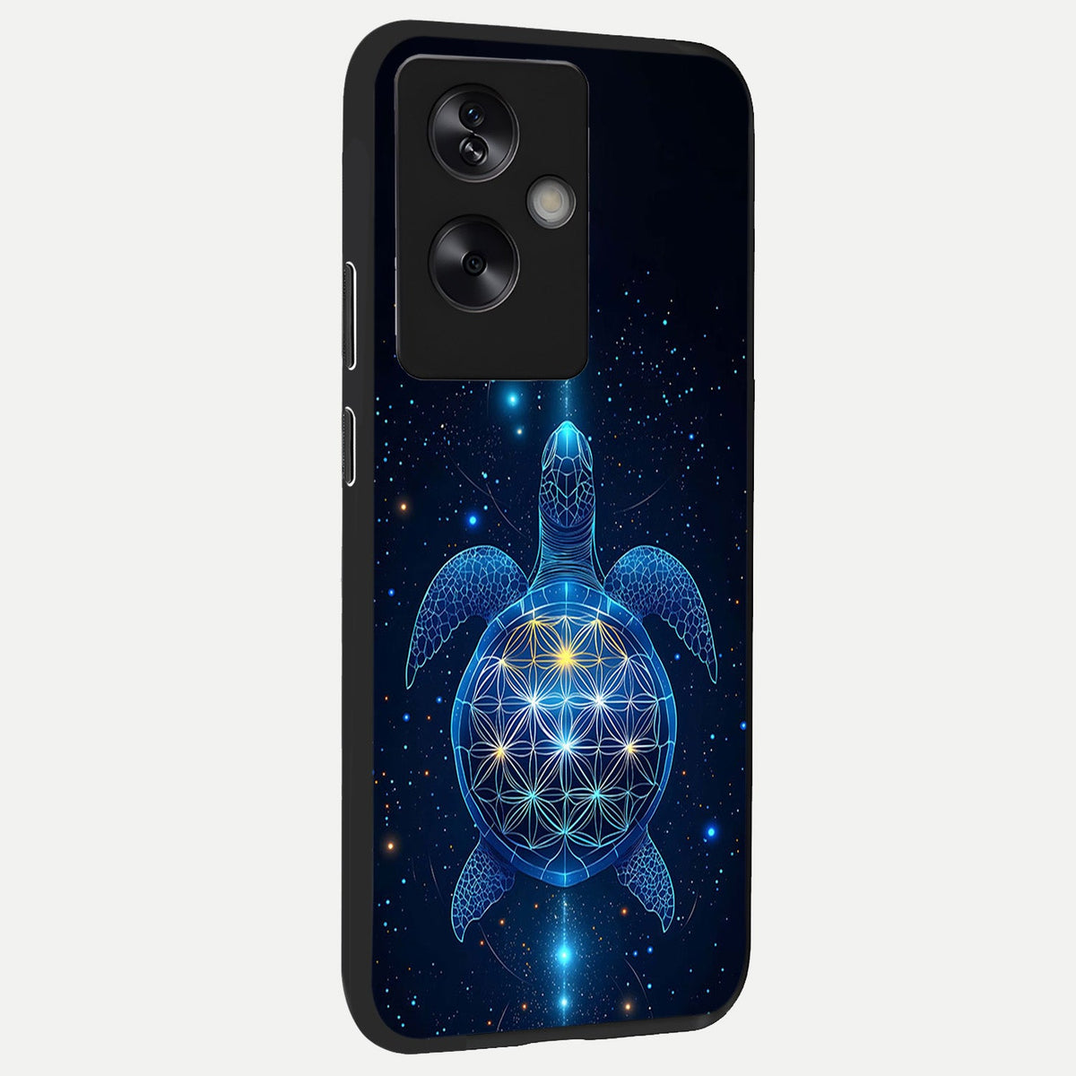  Crimson Blue Turtle back cover For Oppo A79 slim fit glass case with vibrant aesthetic design