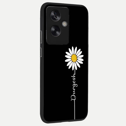  Custom Name White Flower back cover For Oppo A79 slim fit glass case with vibrant aesthetic design