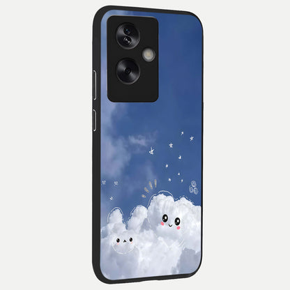  Cute Blossom Cloud back cover For Oppo A79 slim fit glass case with vibrant aesthetic design