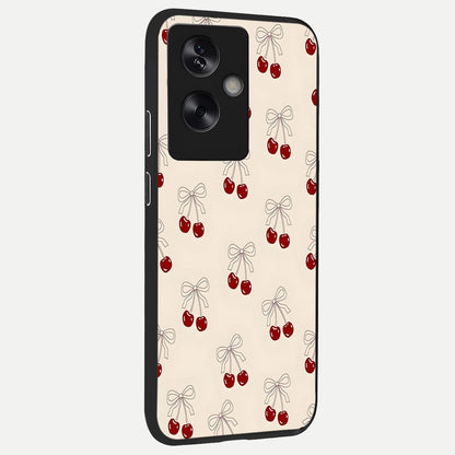  Cute Cherry Pattern back cover For Oppo A79 slim fit glass case with vibrant aesthetic design