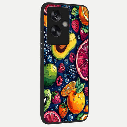  Cute Fruits Art back cover For Oppo A79 slim fit glass case with vibrant aesthetic design