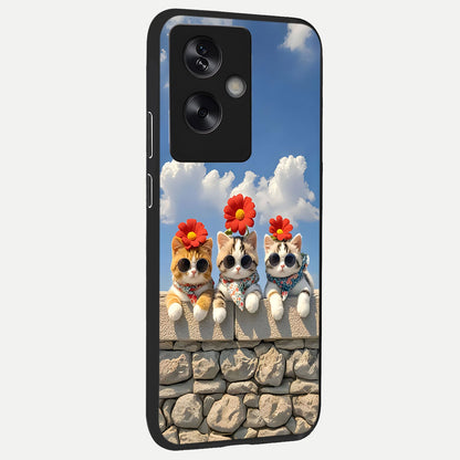  Floral Kitty Squad back cover For Oppo A79 slim fit glass case with vibrant aesthetic design
