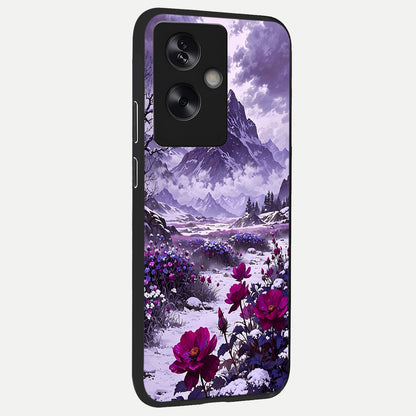  Flower Mountain View back cover For Oppo A79 slim fit glass case with vibrant aesthetic design