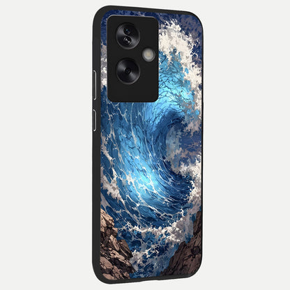  Giant Ocean Wave back cover For Oppo A79 slim fit glass case with vibrant aesthetic design