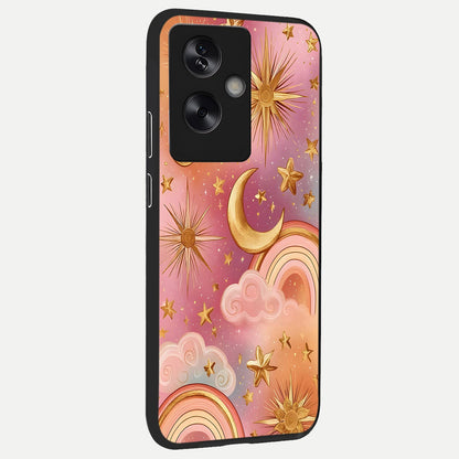  Golden Celestial Dreams back cover For Oppo A79 slim fit glass case with vibrant aesthetic design