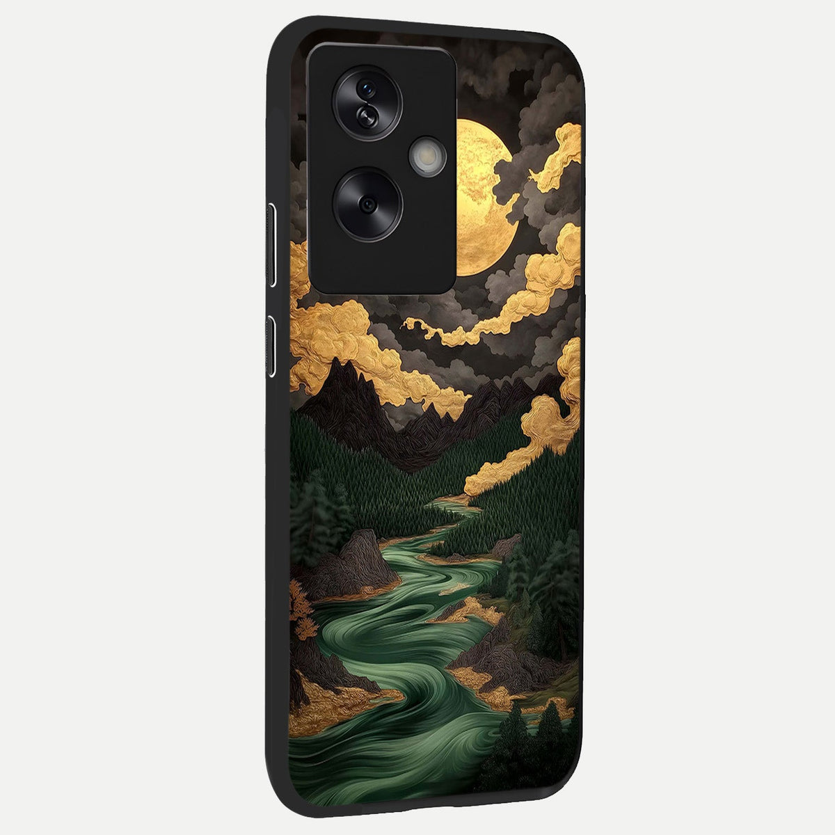  Golden River Moon back cover For Oppo A79 slim fit glass case with vibrant aesthetic design