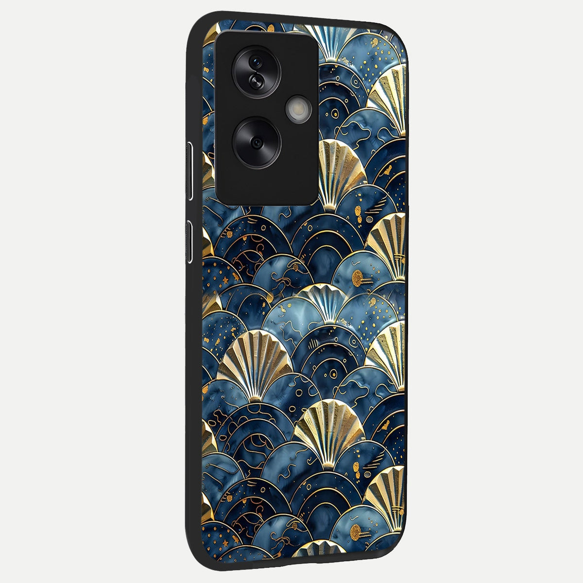  Golden Wave Luxe back cover For Oppo A79 slim fit glass case with vibrant aesthetic design