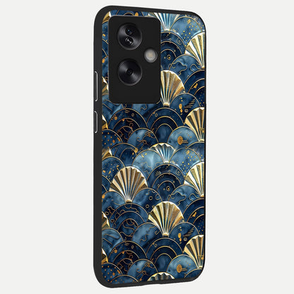  Golden Wave Luxe back cover For Oppo A79 slim fit glass case with vibrant aesthetic design