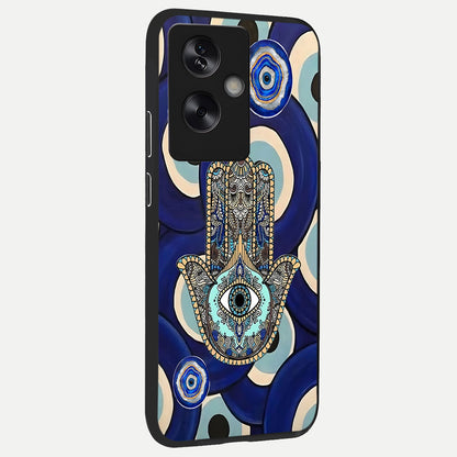  Hamsa Divine Guard back cover For Oppo A79 slim fit glass case with vibrant aesthetic design
