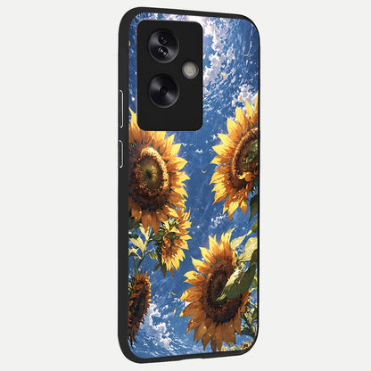  Heavenly Sunflower Rise back cover For Oppo A79 slim fit glass case with vibrant aesthetic design