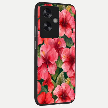  Hibiscus Pattern back cover For Oppo A79 slim fit glass case with vibrant aesthetic design