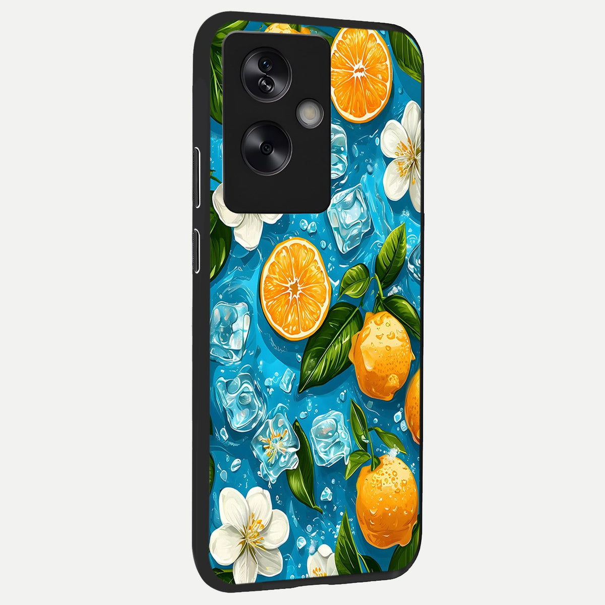  Ice Cube With Orange back cover For Oppo A79 slim fit glass case with vibrant aesthetic design