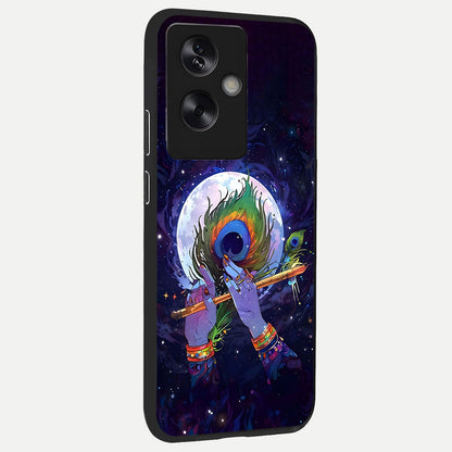 Krishna Hands Art back cover For Oppo A79 slim fit glass case with vibrant aesthetic design