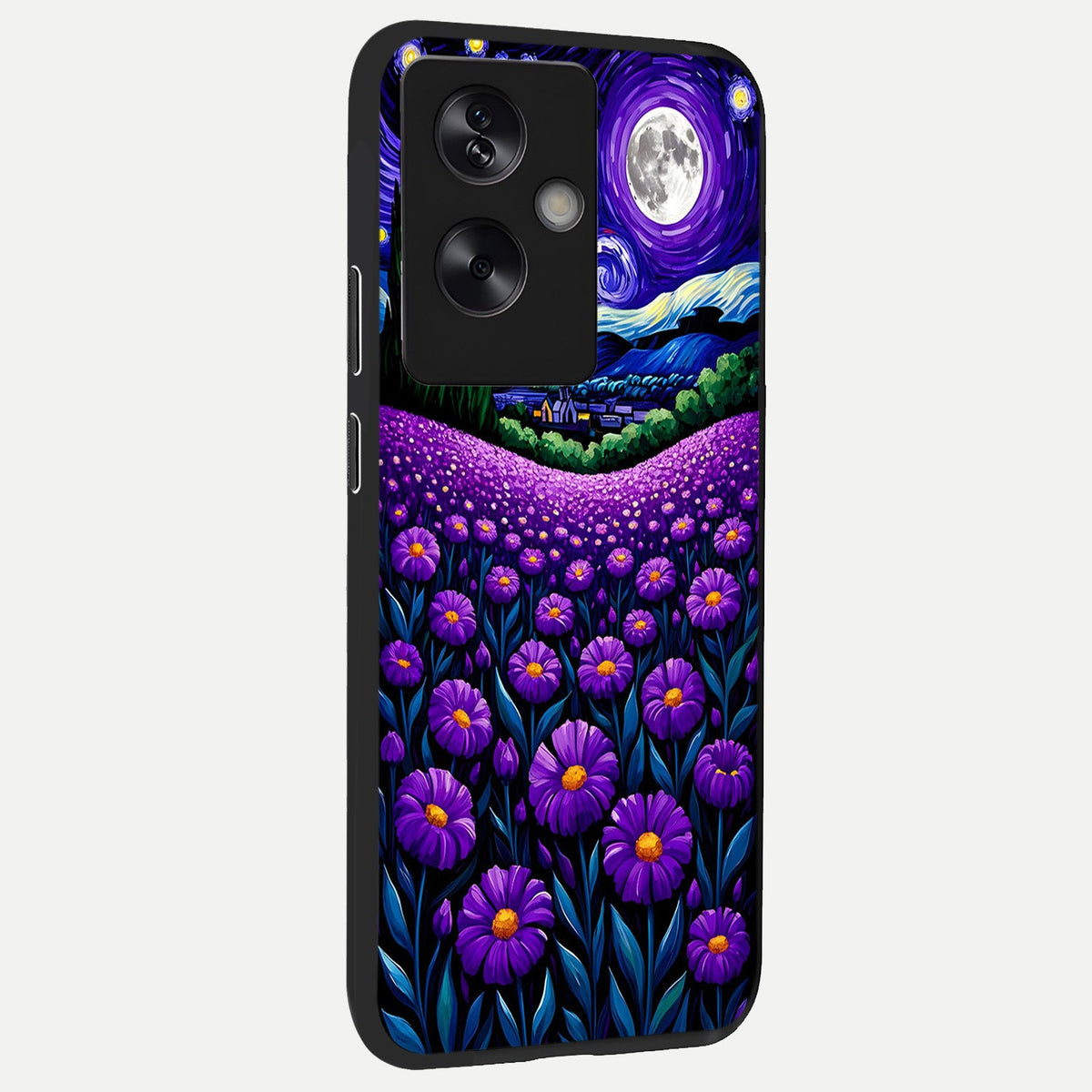  Lavender Moon Field back cover For Oppo A79 slim fit glass case with vibrant aesthetic design