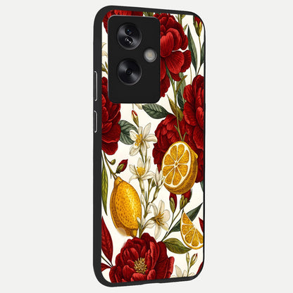  Lemon Rose Charm back cover For Oppo A79 slim fit glass case with vibrant aesthetic design