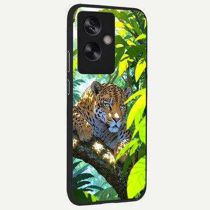  Leopard in Jungle back cover For Oppo A79 slim fit glass case with vibrant aesthetic design
