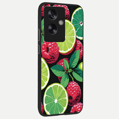  Lime and Raspberry Pattern back cover For Oppo A79 slim fit glass case with vibrant aesthetic design
