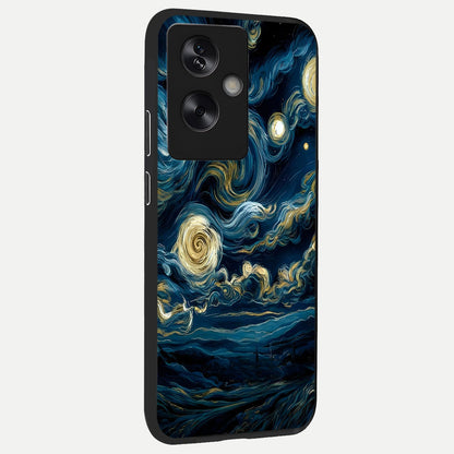  Midnight Sky Whirl back cover For Oppo A79 slim fit glass case with vibrant aesthetic design