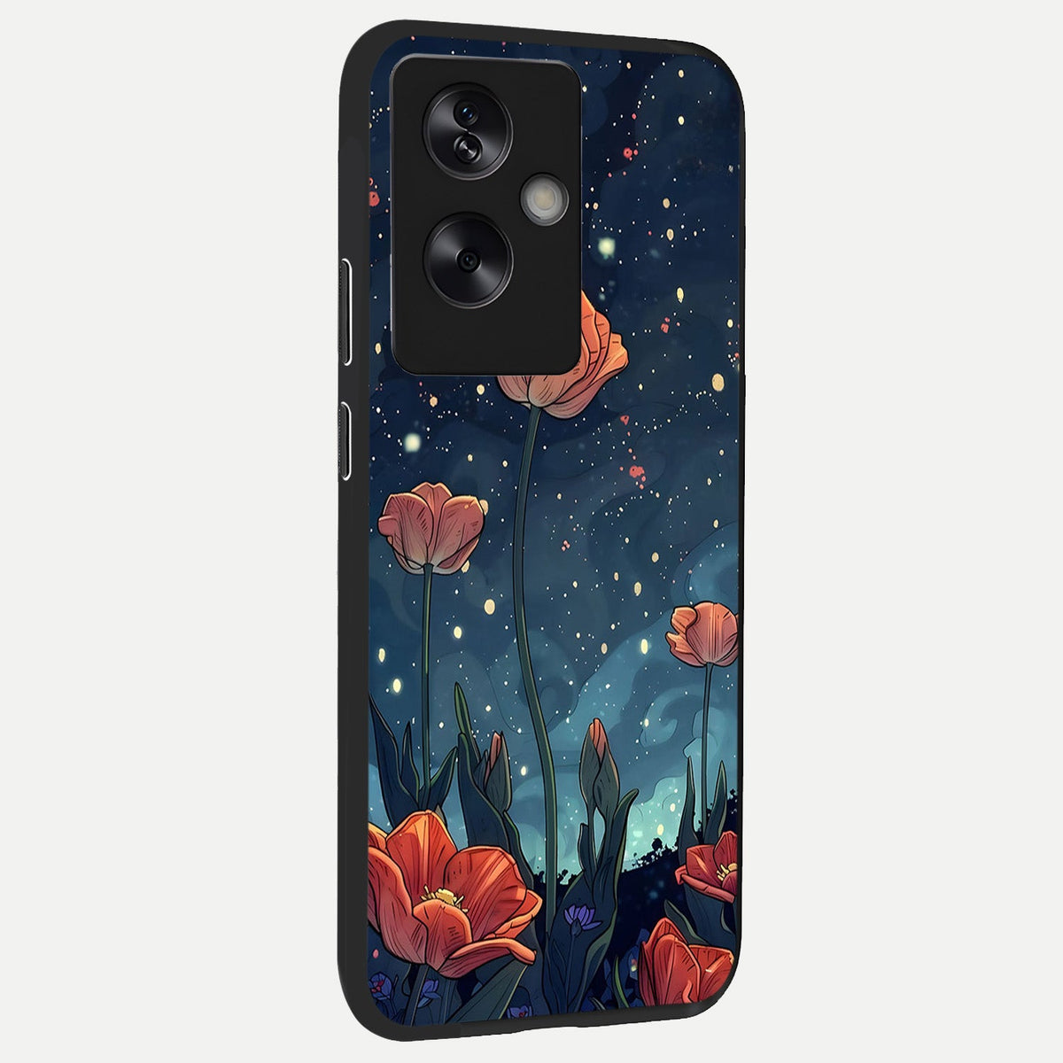  Midnight Tulip Glow back cover For Oppo A79 slim fit glass case with vibrant aesthetic design