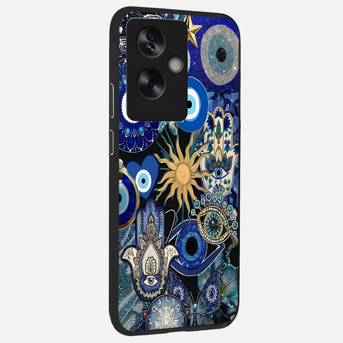  Mystic Blue Evil Eye back cover For Oppo A79 slim fit glass case with vibrant aesthetic design