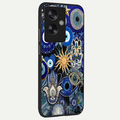 Mystic Blue Evil Eye back cover For Oppo A79 slim fit glass case with vibrant aesthetic design