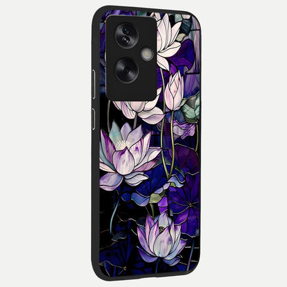  Purple Lotus Pattern back cover For Oppo A79 slim fit glass case with vibrant aesthetic design