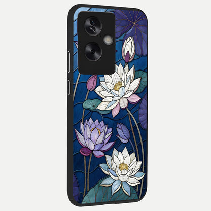  Purple Lotus Stained back cover For Oppo A79 slim fit glass case with vibrant aesthetic design