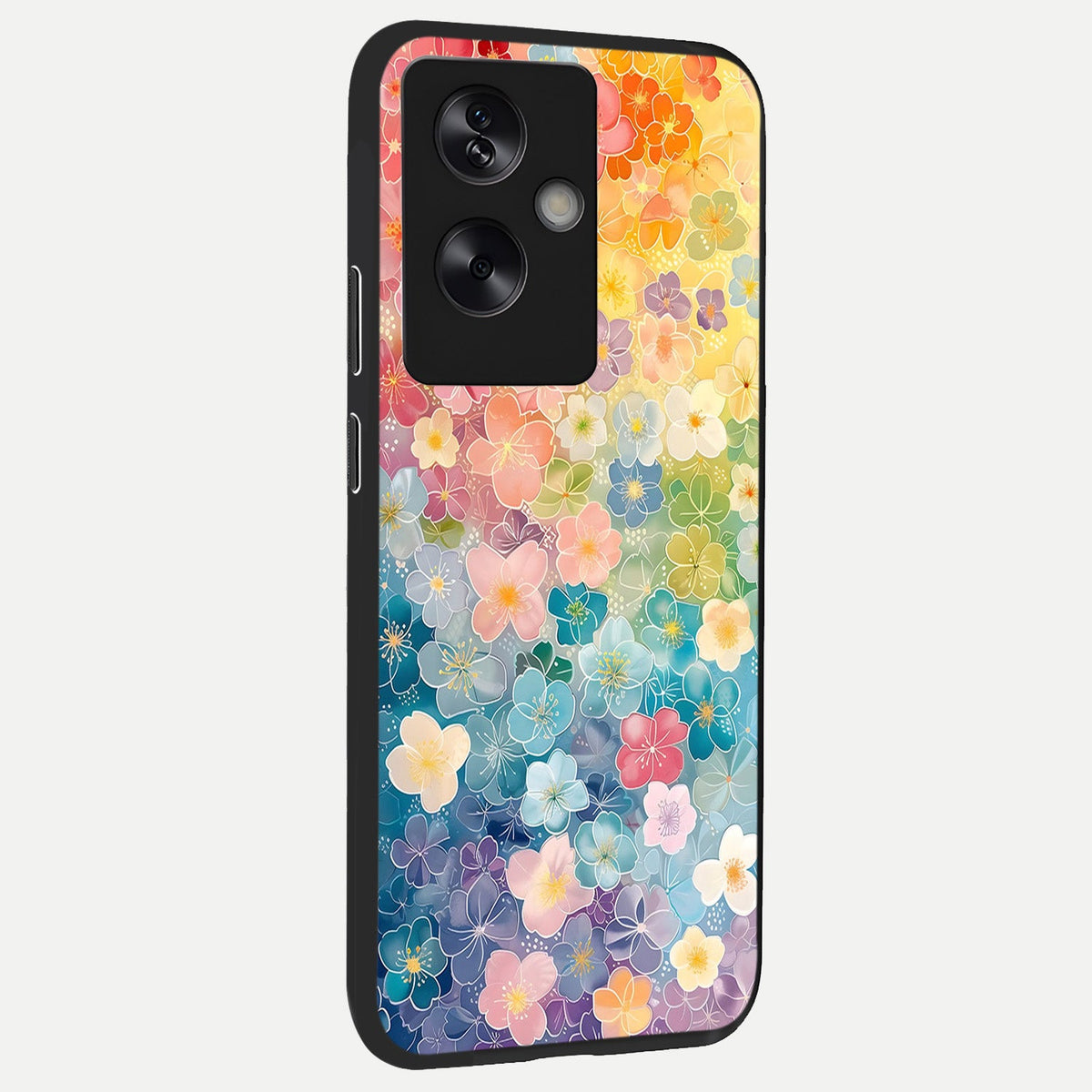  Rainbow Blossom Burst back cover For Oppo A79 slim fit glass case with vibrant aesthetic design