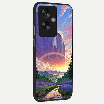  Rainbow Valley Dream back cover For Oppo A79 slim fit glass case with vibrant aesthetic design